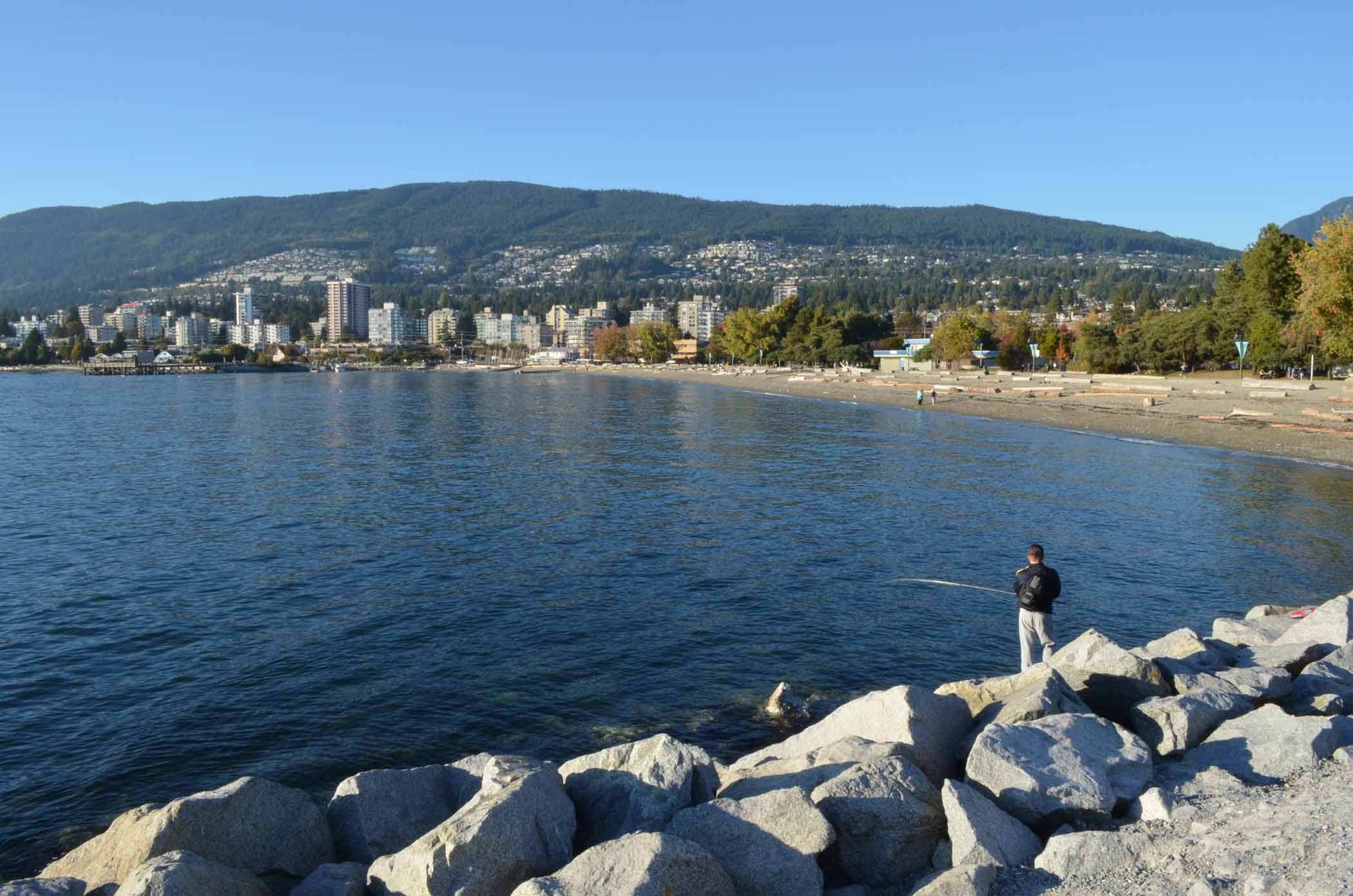 Fishing in Ambleside Park in North Vancouver