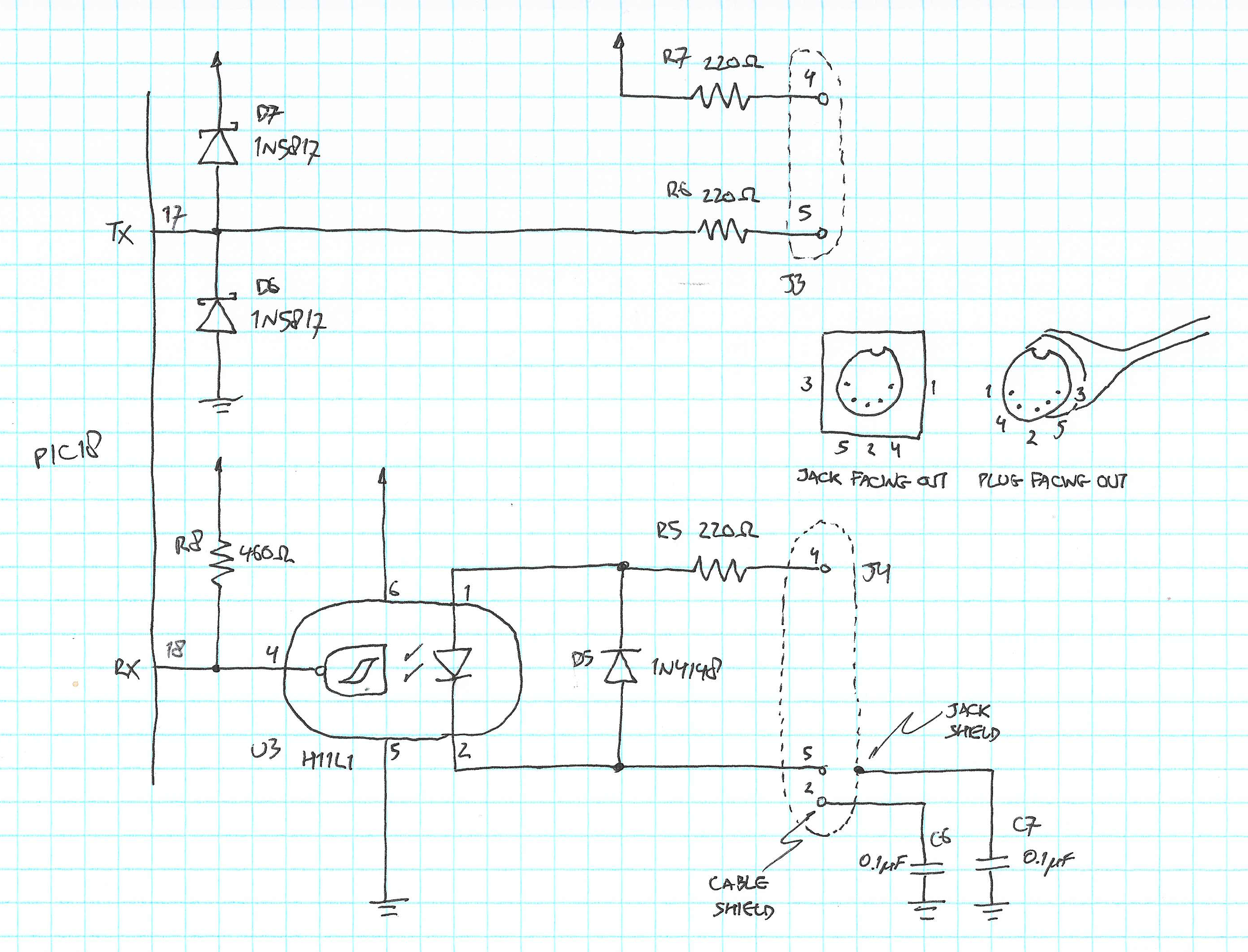 Breadboard-based prototype receive/transmit circuit electrical schematic